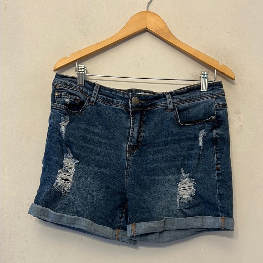 H + H by Harmony & Havoc denim distressed cuffed shorts Size 10 EUC